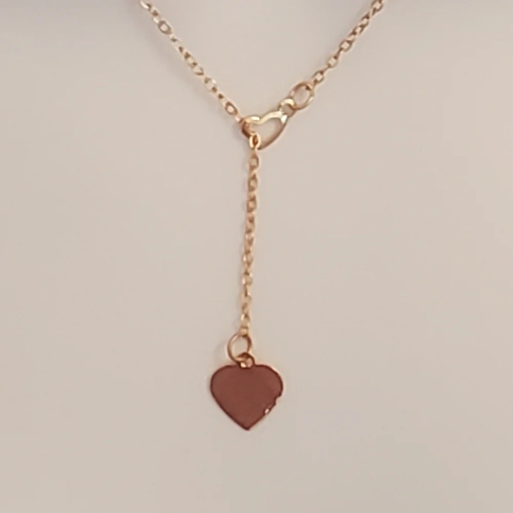 💚5/$25 Gold Tone Lariat Interlock Chain Heart Dainty Pendant Necklace - Picture 5 of 6